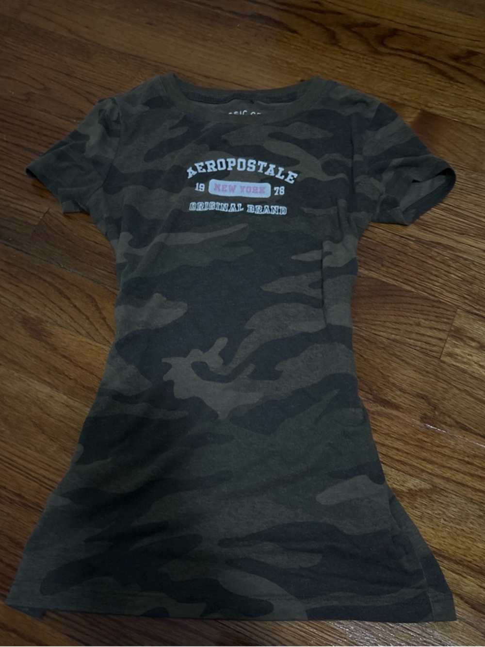 Aeropostale Brown & Olive Camo Graphic Tee with Pink Accent